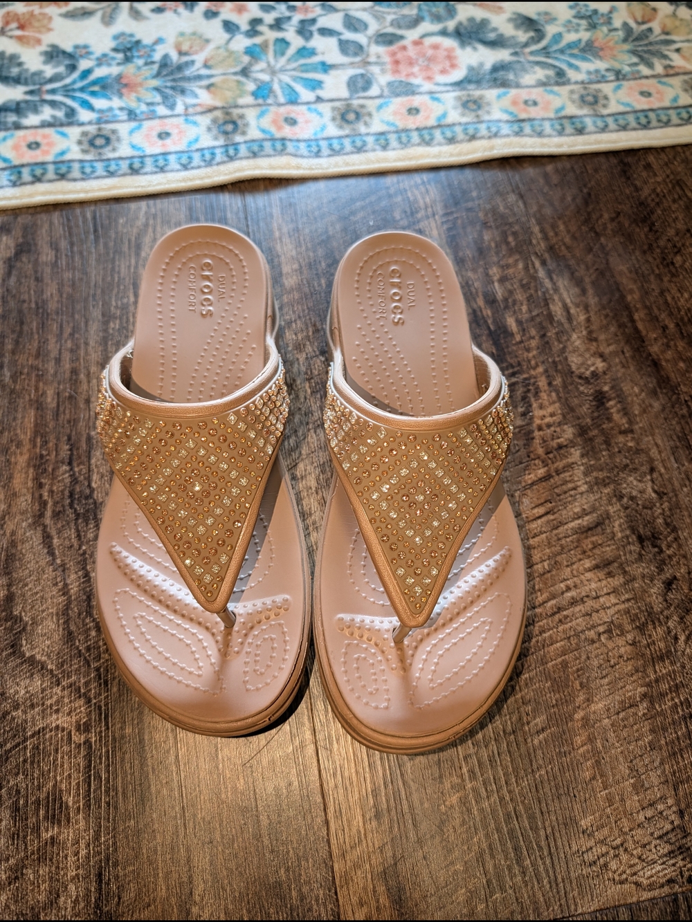 CROCS Women’s Jeweled Thong Sandals in Light Tan